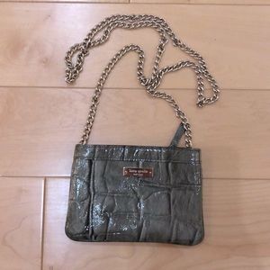 Kate Spade patent mini purse, gray alligator patent leather